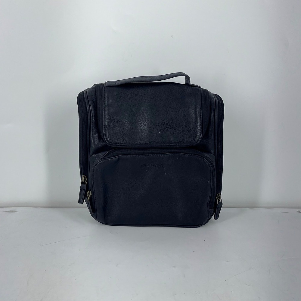 Bagsmart Black Vegan Leather Hanging Toiletry Bag Travel Organizer Dopp Kit